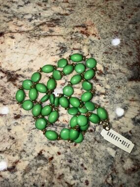 Robert Rose Green Beaded Necklace with Gold Spacers